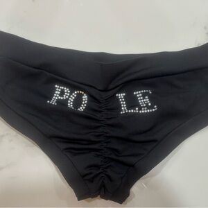 Black Bikini Bottom with Rhinestone 'POLE' Detail Pole Fit Bad Kitty